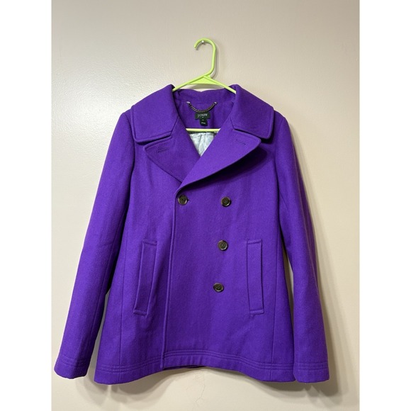 Size 6 J Crew Women's Wool Blend Pea Coat Purple Double Breasted Lined - Picture 3 of 5